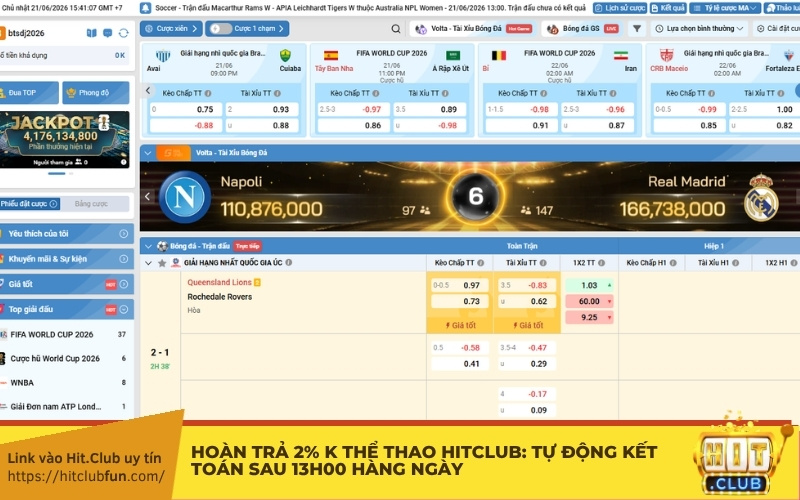 Hoàn trả 2% K Thể Thao HitClub: Tự động kết toán sau 13h00 hàng ngày